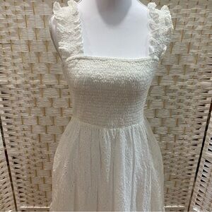 Lucy Paris White Eyelet Maxi Dress with pockets. Size S